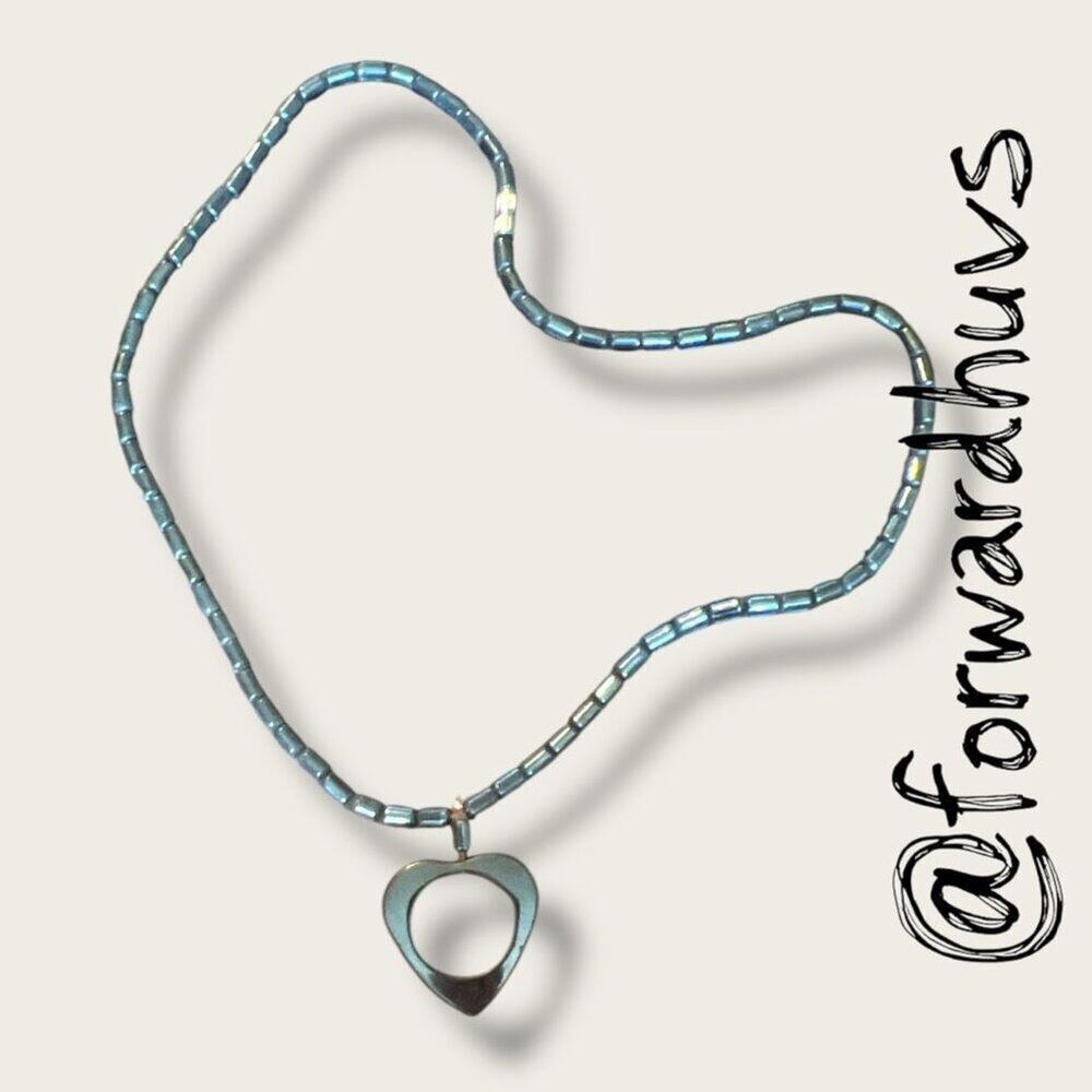 Hematite Beaded Necklace with Heart Pendant